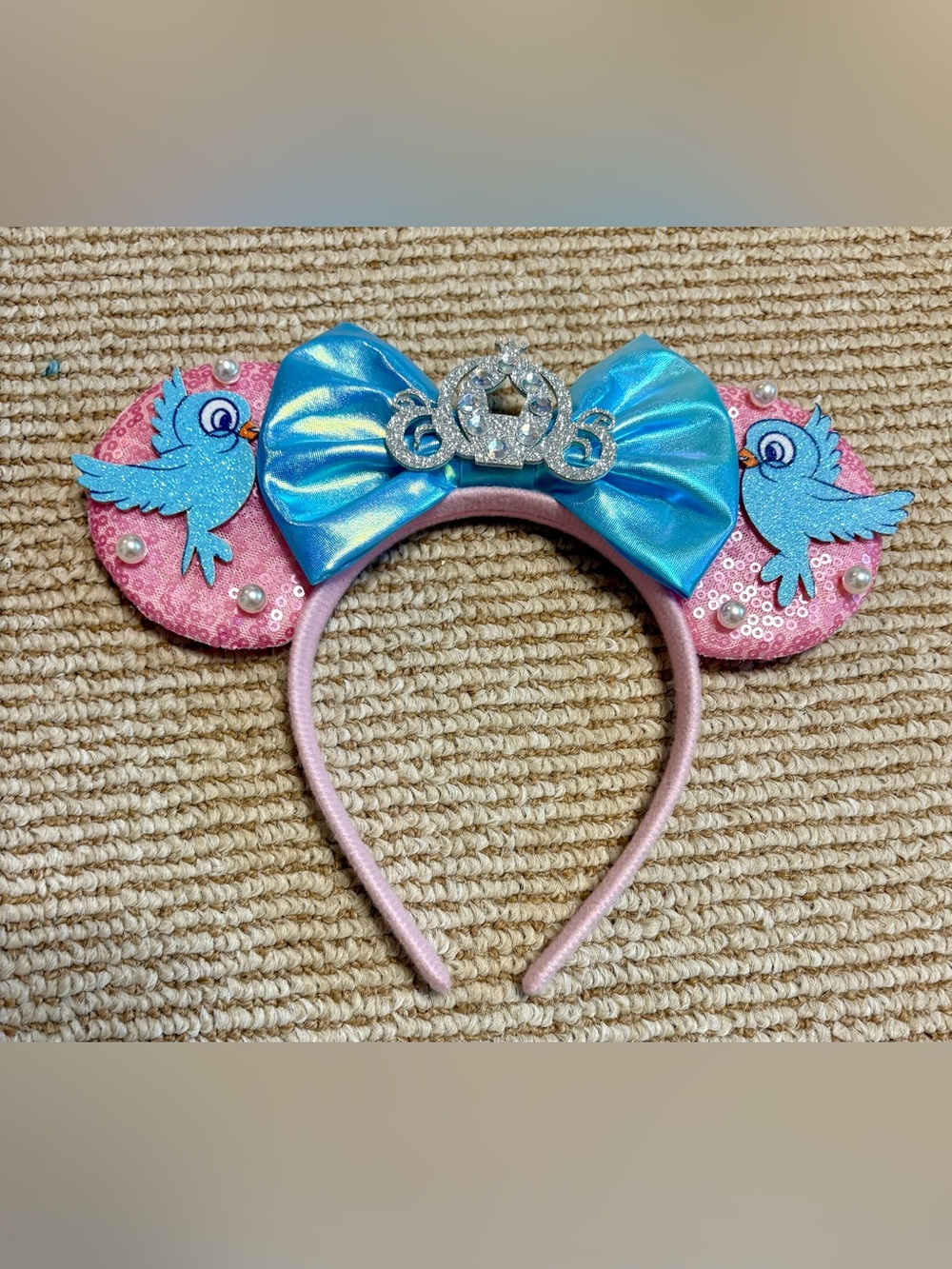 Sparkly Blue Bow Princess Minnie Ear Headband - Handmade